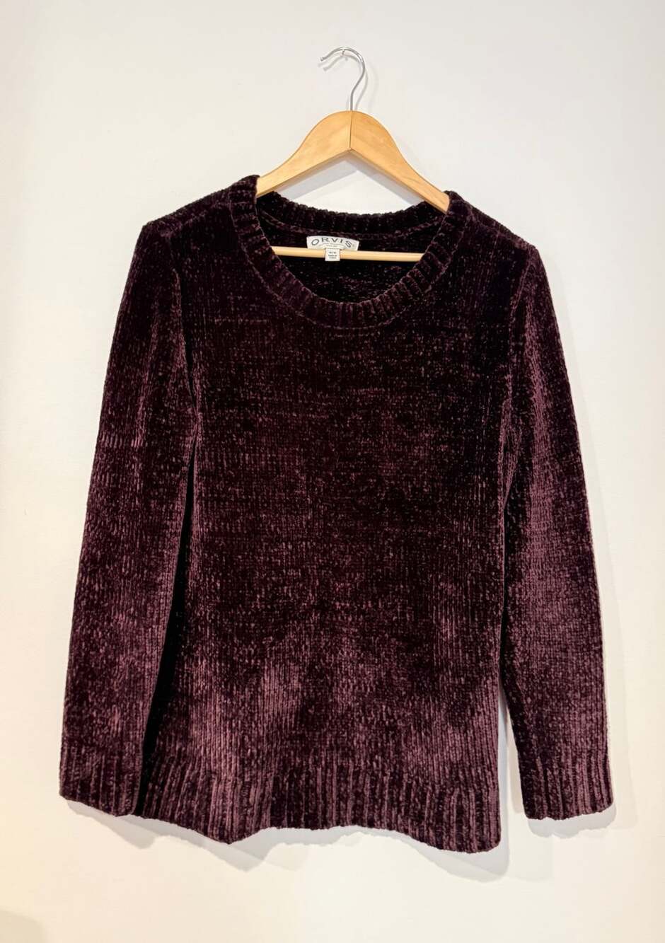 Orvis Chenille Sweater Size M Plum Purple Long Sleeve Pullover